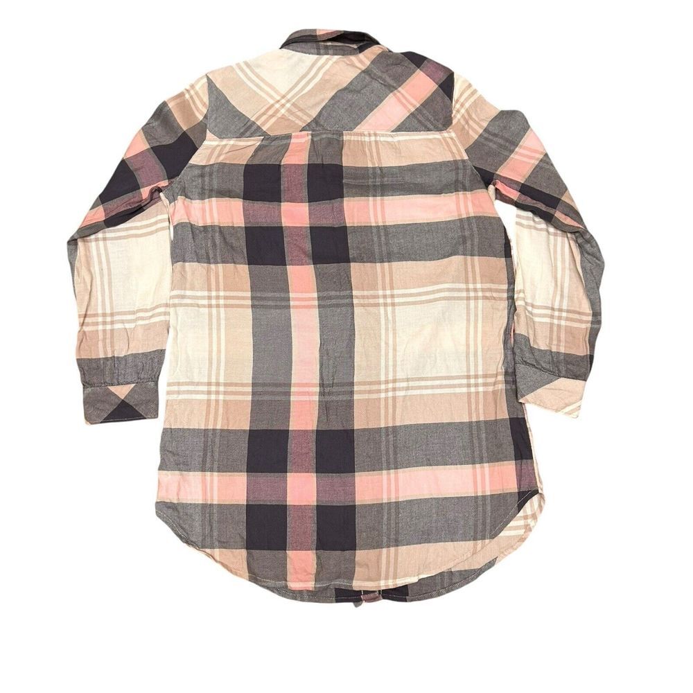 NEW AERIE SZ M LONG TUNIC STYLE BUTTON UP FLANNEL SHIRT PLAID TOP - Picture 4 of 9